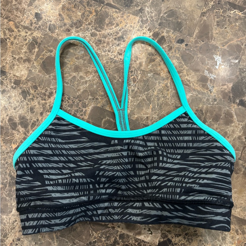 Lululemon Athletica Black and Teal Patterned Sports Bra
